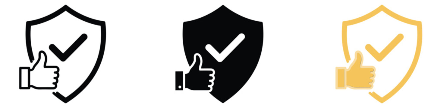 Shield icons with like up and checkmarks