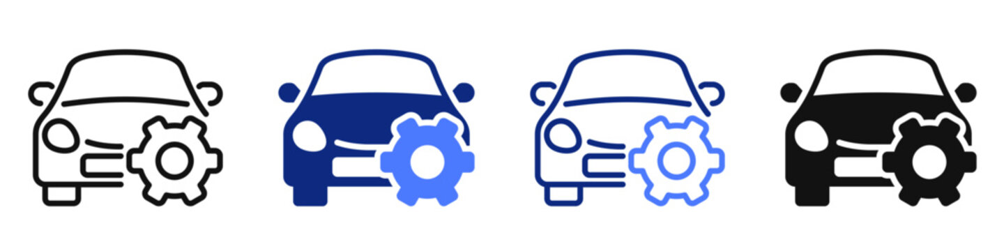 Vector icon or logo of car with gear related to car maintenance service, car equipment shop, transport industry. Symbol for website or app UI, logo design, illustration