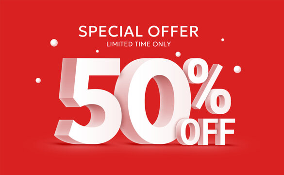 Vector 50 percent sale discount banner for limited time only special offer promotion