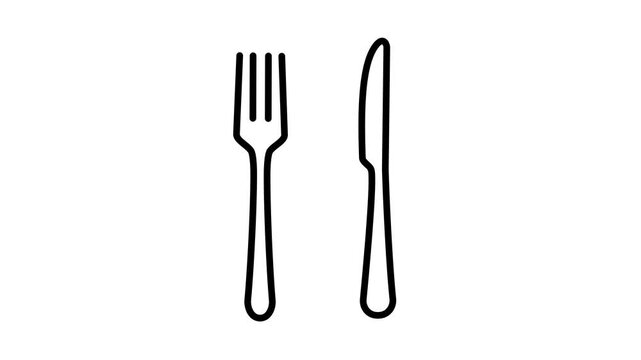 Knife and fork animated icon for restaurant cutlery. Culinary food, dining, eating, utensil, dishware, and silverware animation video