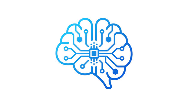 Human brain outline with digital circuit lines and microchip for artificial intelligence SVG logo