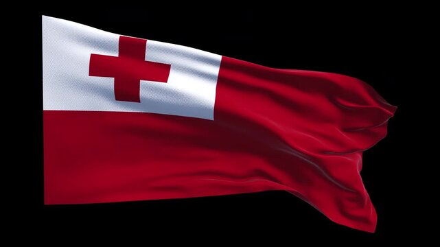 Professional animation of the Tonga flag waving in the wind, ideal for Pacific travel videos, cultural projects, education, news content, web banner use, and national holiday visuals.
