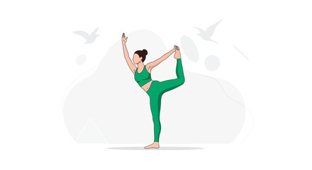 Fototapeta premium Woman Performing Natarajasana Yoga Pose, Dancer's Pose, Vector Illustration of Balance and Flexibility