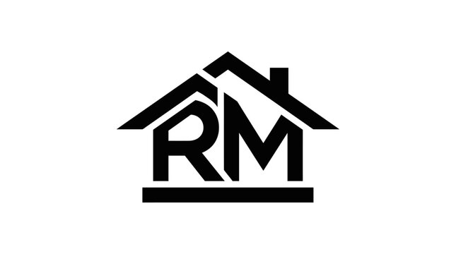 Real estate logo design with house roof icon and rm letters monogram vector illustration of home construction company