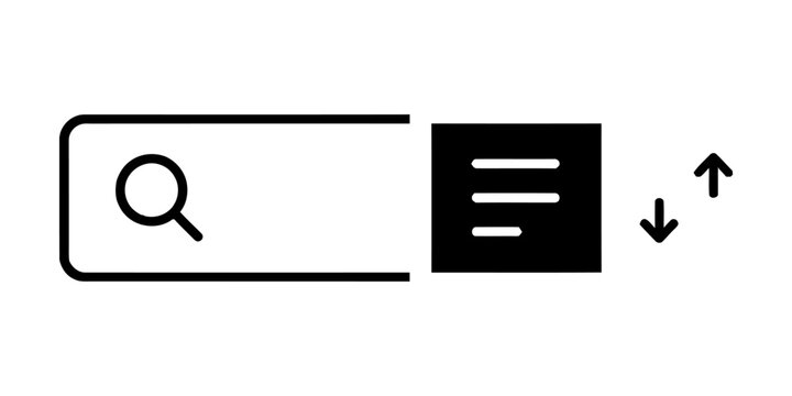 Search bar and sorting list icon vector with interface internet technology application software navigation ordering magnifying minimalist