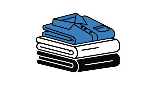 folded clothes stack of shirts and pants in blue and black silhouette