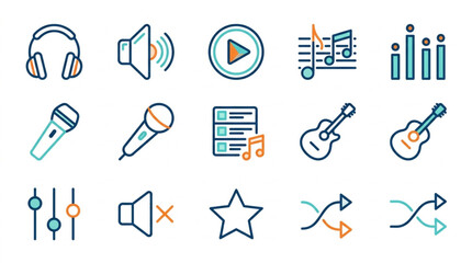 Collection of Music Related Icons and Symbols. © Kona