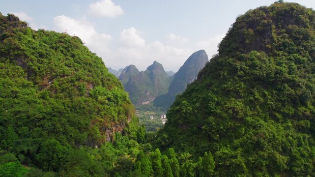 Karst Mountains and Green Valley in Yangshuo, Guangxi, China