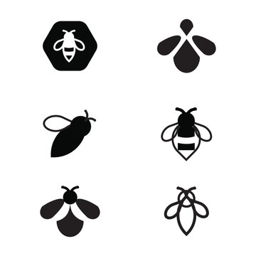 Black and white bee vector illustrations set on white background minimalist design