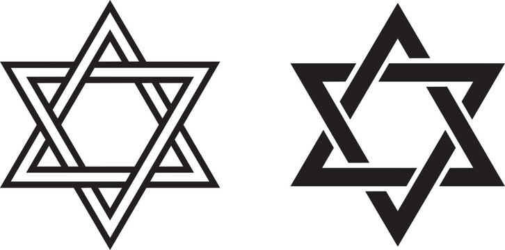 Star of David vector icons, black Jewish hexagram symbols, religious Magen David signs for Hanukkah and Judaism designs, isolated on white