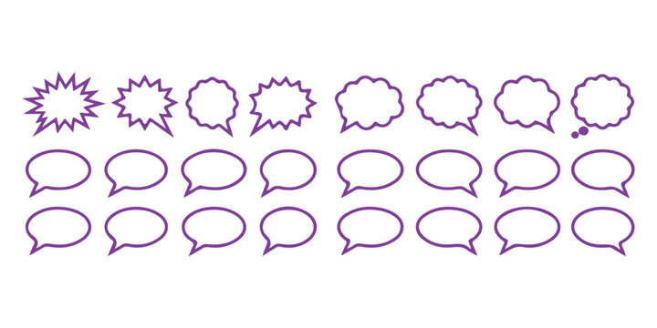 Set of various speech bubbles and thought balloons with outline design for comics and chat