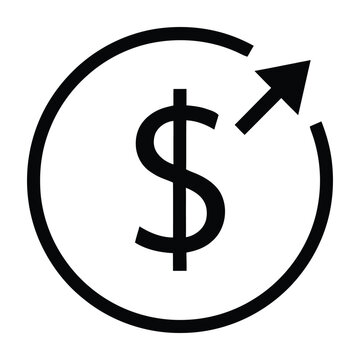 Black dollar sign in a circle with an arrow pointing upwards in a clockwise direction