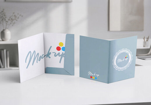 Paper File Folder Mock-up Front Back Inside on neutral Background