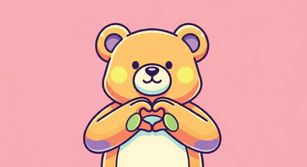 Obraz premium Cute Teddy Bear Making Heart Shape with Paws.