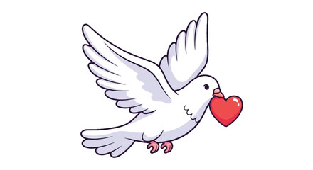 Naklejka premium White Dove Carrying Red Heart Symbol of Love and Peace.