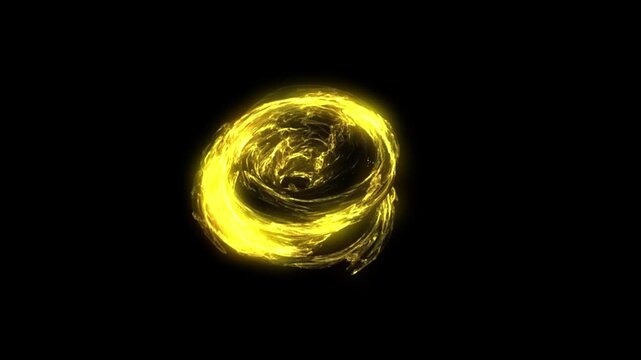 Abstract golden neon magic energy sphere made of glowing liquid particles and gaseous plasma effects, vibrant power orb with luminous waves, technological sci-fi background, seamless 4k loop animation