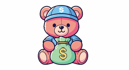 Fototapeta premium Cute Teddy Bear Holding Money Bag with Dollar Sign.