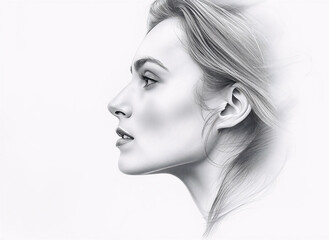 Fototapeta premium Female Side Profile Portrait Pencil Drawing