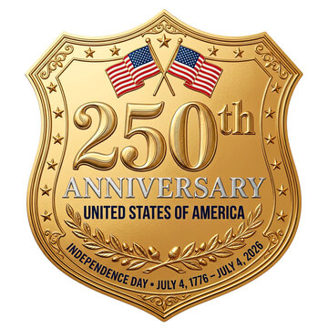 Golden shield emblem for the 250th anniversary of the united states of america generated using ai isolated on a transparent background