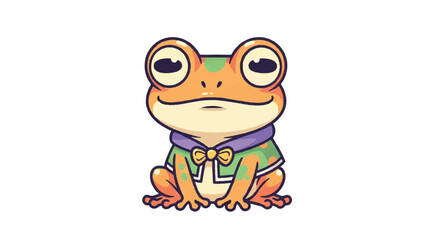 Fototapeta premium Cute cartoon frog wearing a green jacket and purple scarf.
