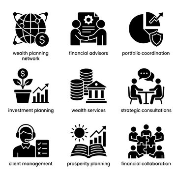 Financial Advisor Icon Set Black Silhouette On White Background