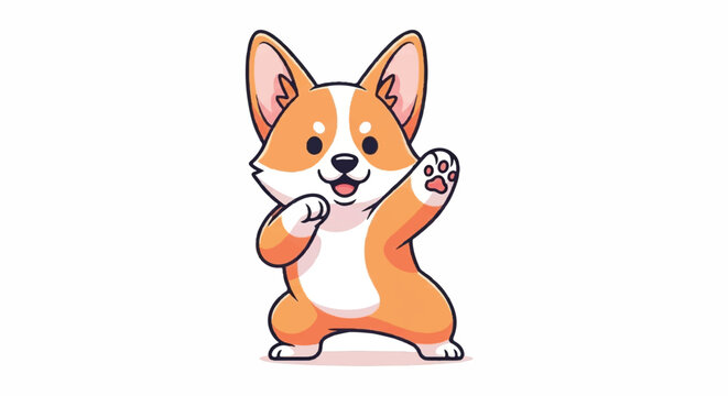 Cute Corgi Dog Dancing and Waving Paw.