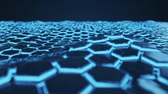 A glowing blue hexagonal grid surface with a wavy texture pattern