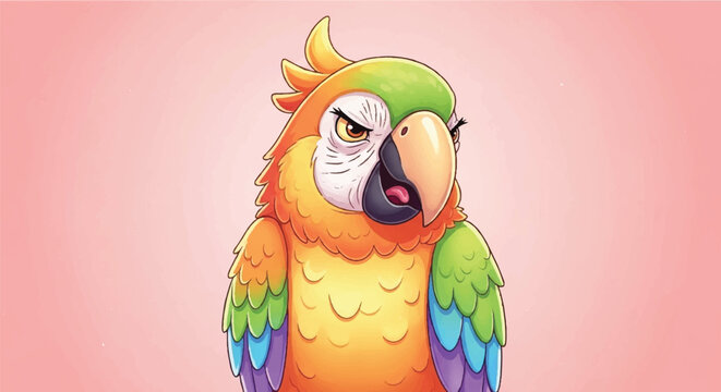 Grumpy Parrot Illustration with Colorful Feathers.