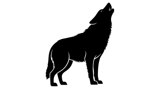 Black wolf silhouette, howling wolf icon, animal vector, wildlife graphic