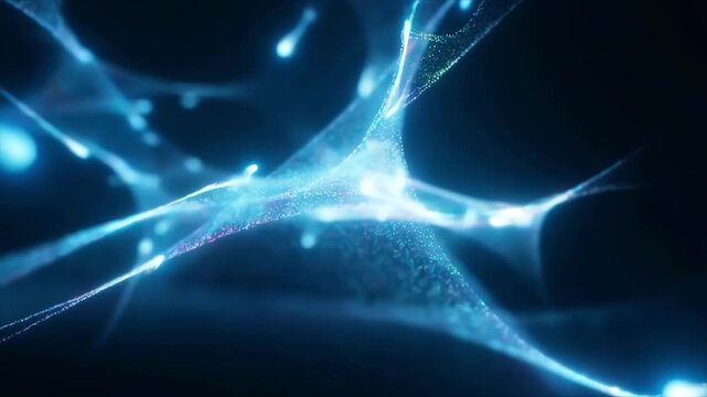 Quantum Physics Network - Blue Glowing Particle Streams Nanotechnology Abstract