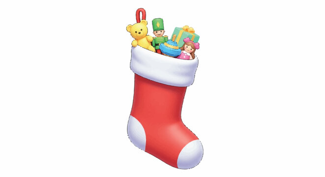 Christmas stocking filled with toys and gifts.