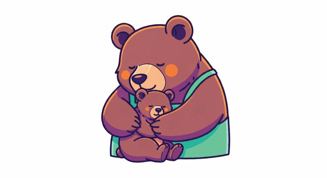 Cute Mother Bear Hugging Her Baby Bear Illustration.