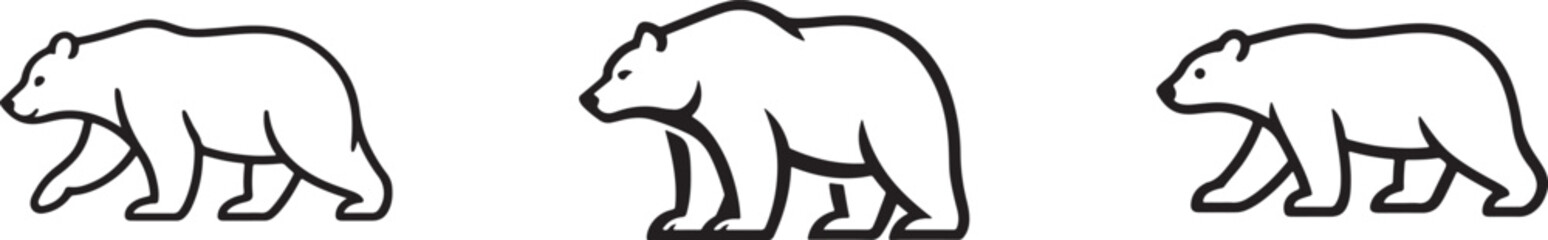 Walking polar bear line icon set in four stroke weights for arctic wildlife and ecology themes. © MdNazmul