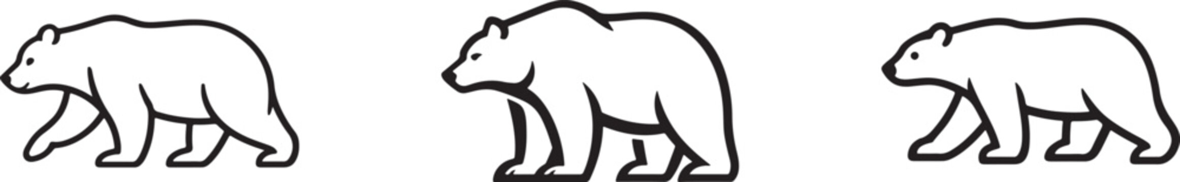 Walking polar bear line icon set in four stroke weights for arctic wildlife and ecology themes.