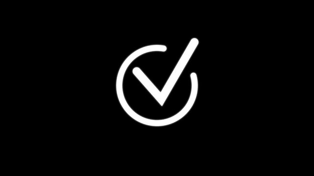 check mark icon animation verified success symbol transparent on black background. 4k video