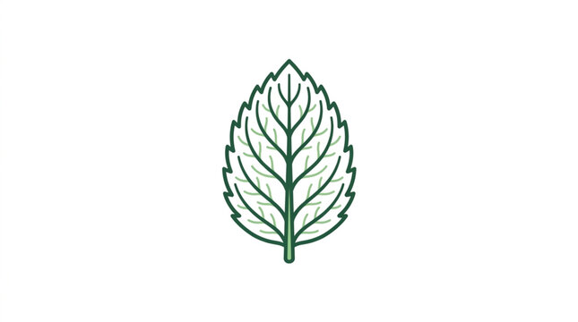 Simple Line Art Drawing of a Mint Leaf.