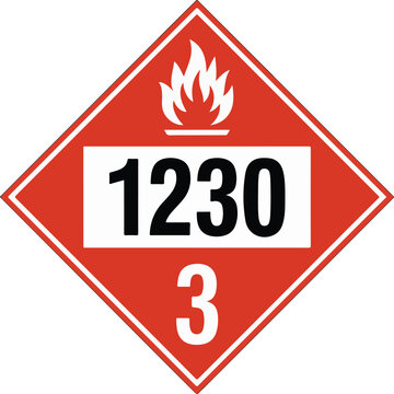 Class 3 Flammable Liquid Safety Placard with UN Number 1230 for Hazardous Material Transport