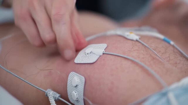 ECG electrodes on a persons chest.