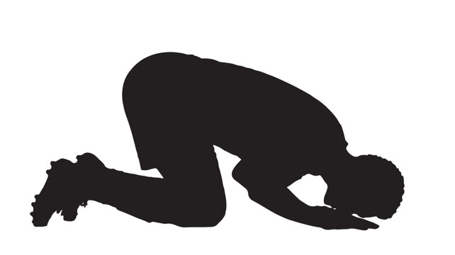 Athlete kneels on the ground in a moment of exhaustion or defeat after a challenging sports match.