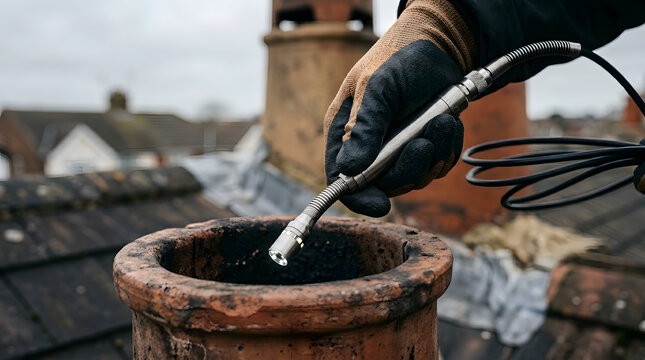 professional chimney flue inspection | borescope camera roof check | chimney sweep diagnostic services | residential rooftop maintenance probe