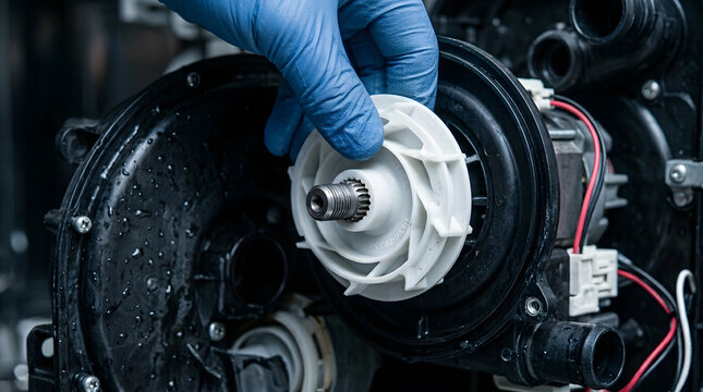 professional dishwasher pump repair service | replacing washing machine motor impeller | appliance technician fixing kitchen appliances | household maintenance and plumbing repairs