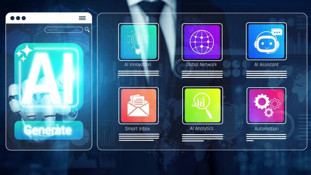 Futuristic Interface Featuring AI Icons and Digital Innovations for Business Solutions and Automation in Technology Environment Sigmoid