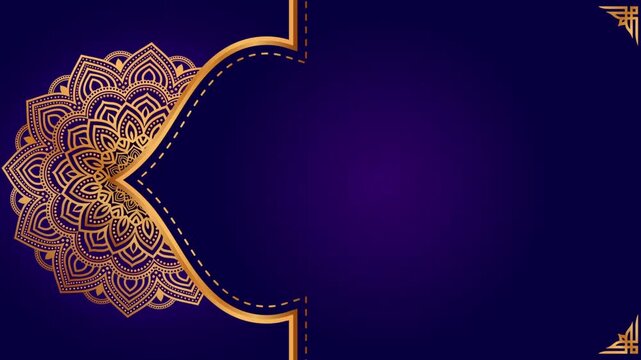 Luxury golden mandala ornament animation with rotating frame on elegant dark purple background loop video