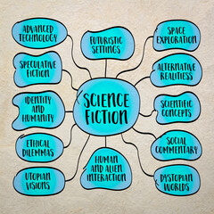 science fiction, speculative fiction that explores imaginative and futuristic concepts based on science and technology - sketch mind map infographics © MarekPhotoDesign.com