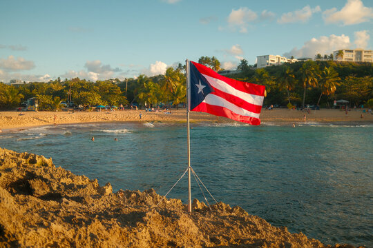 Scenic Mar Chiquita Beach in Manat&iacute; Puerto Rican Flag
