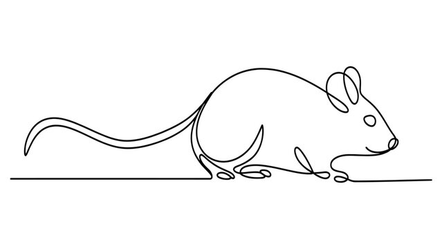 Minimalist continuous single line drawing of a cute little mouse