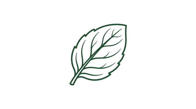 Single Mint Leaf Outline Illustration.