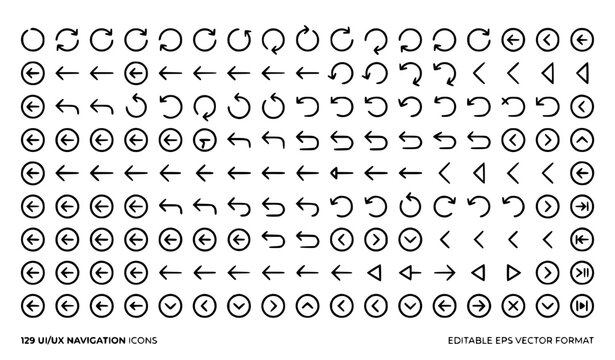 Mega Collection of Minimalist UI UX Navigation Arrow Icons with Refresh Undo Repeat Next Back and Direction Symbols for Website and Application Interface Designs