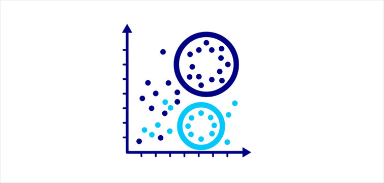 Data clustering icon. Scatter plot chart outline symbol