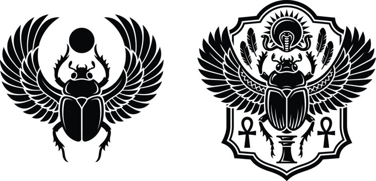 Egyptian scarab beetle and ankh symbols